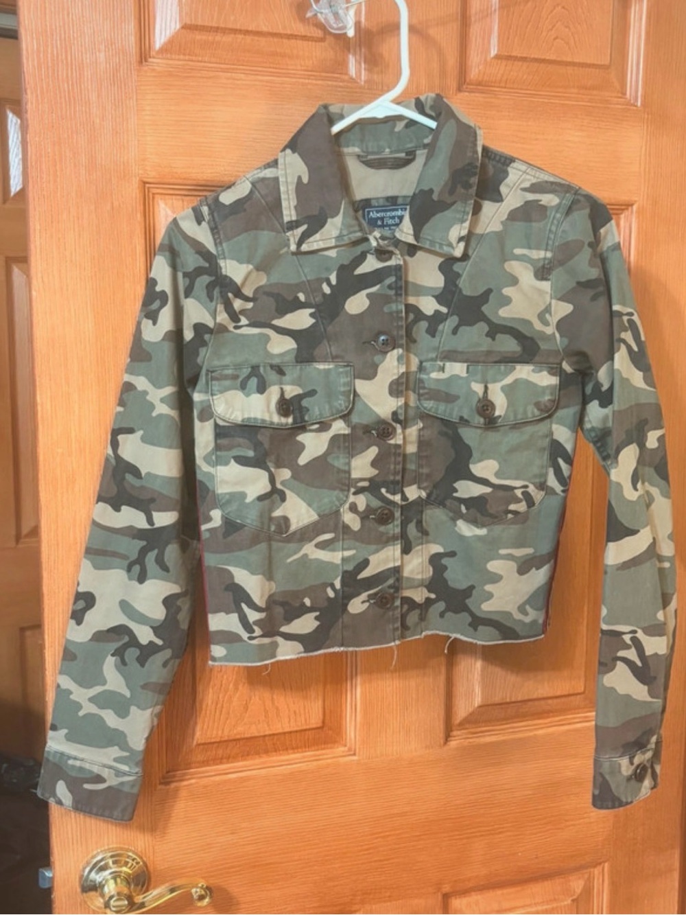 Abercrombie & Fitch Y2K 100% Cotton Green Camouflage Cropped Jacket Size XS